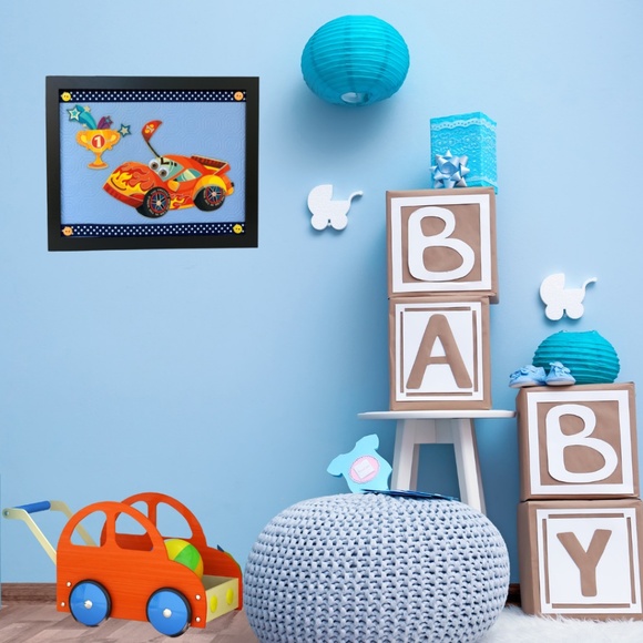 Racing car framed,Nursery racing car, boys nursery art ,orange race car, - Picture 3 of 3